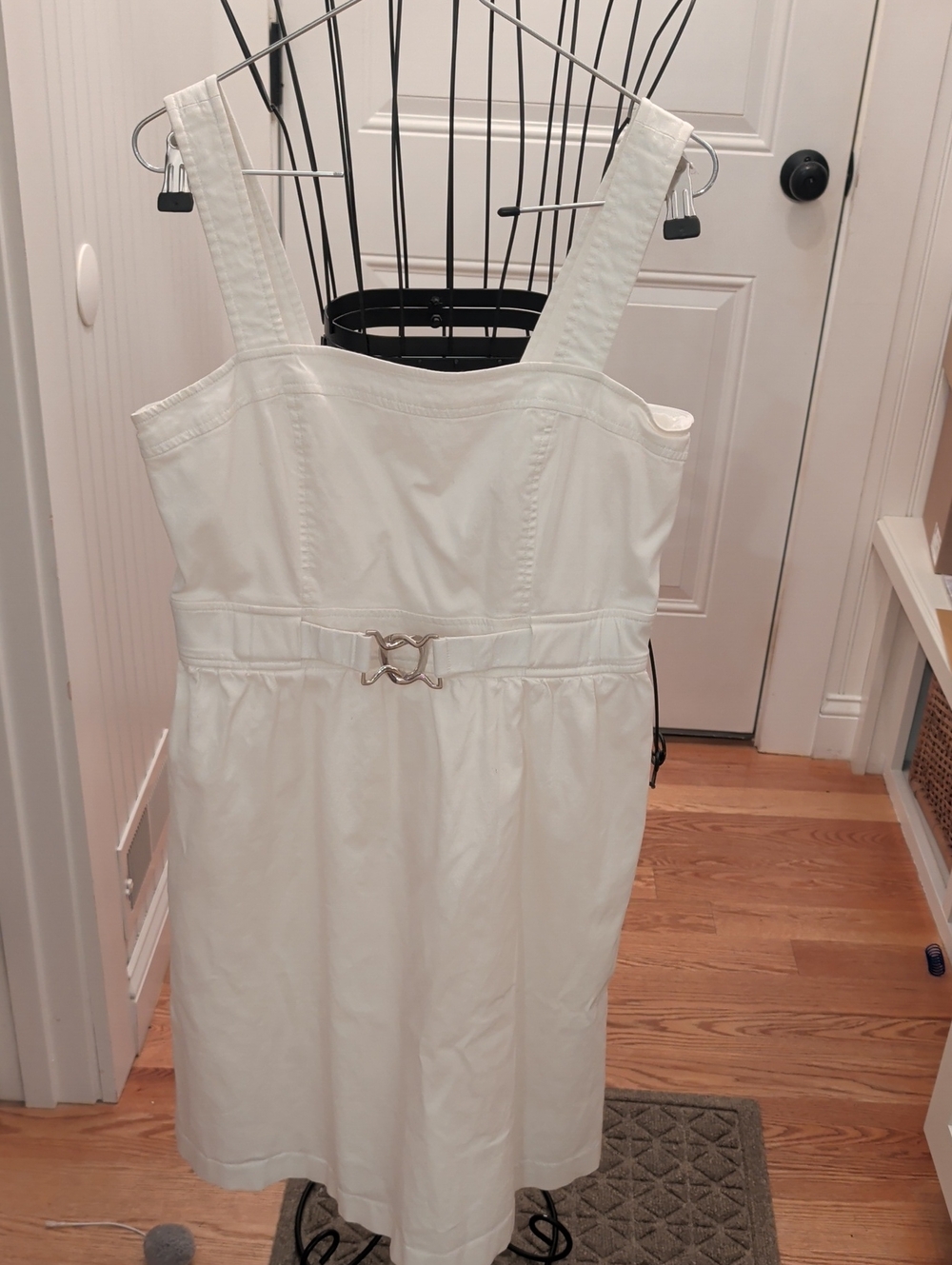 Tyler Boe Ivory Sleeveless Midi Dress with Decorative Belt